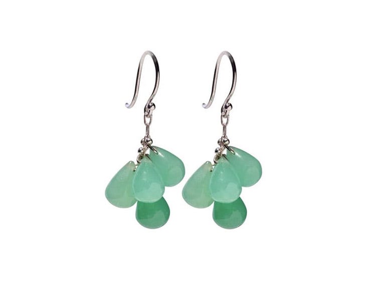 Chrysoprase Clusters Silver Drop Earrings