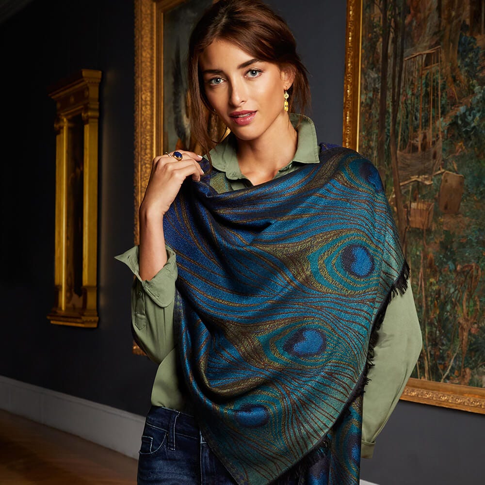 Wool Blend Louis C. Tiffany Peacock Feather Shawl