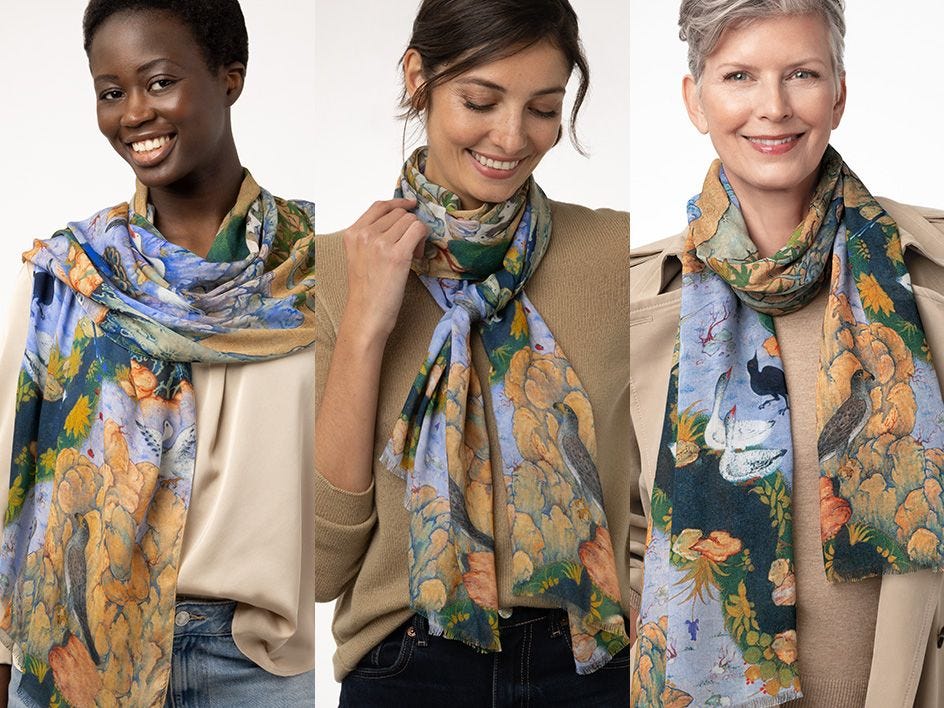 Blue Concourse of the Birds Oblong Scarf